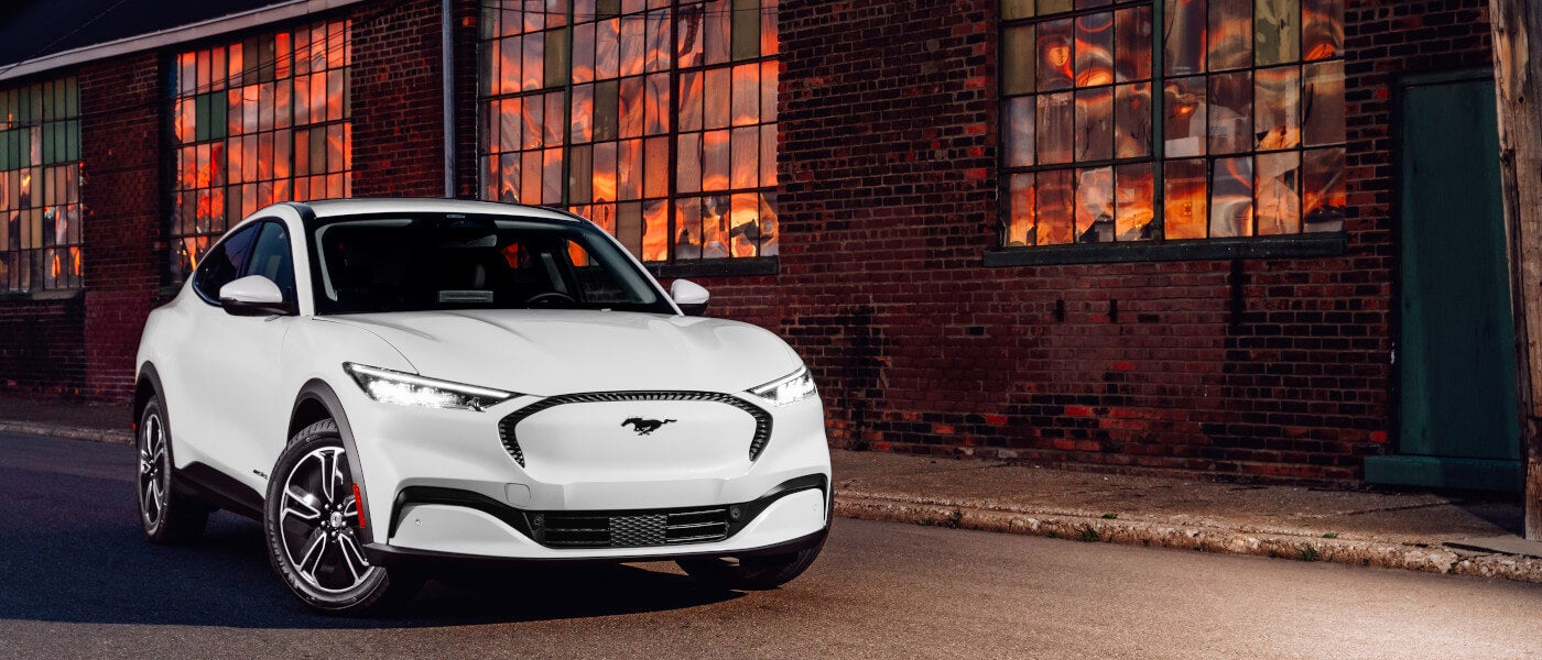 2025 Ford Mustang Mach-E Exterior Parked By Decorative Orange Windows